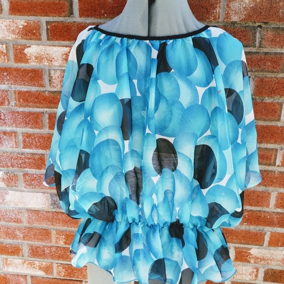 Duohui Fushi Tops - Douhui Fushi Sheer Blue Black Polka Dots Top M/L